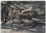 Rare 1940s Lassie Storyboard -- Painting Depicts the Most Famous Dog in Hollywood Running Through a Wintry Setting