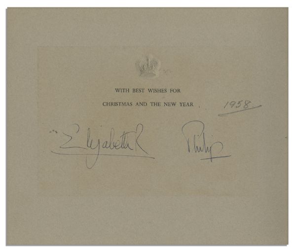 Gorgeous Royal Christmas Card Signed by Queen Elizabeth II as Queen Together With Prince Philip -- Near Fine