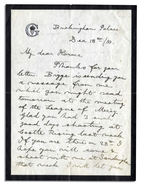 King George V Autograph Letter Signed From the First Year of His Reign