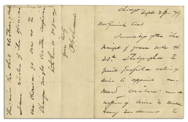 Civil War General Philip Sheridan Autograph Letter Signed -- ''...I telegraphed to Genl [James A.] Garfield asking him to appoint a new orator...''