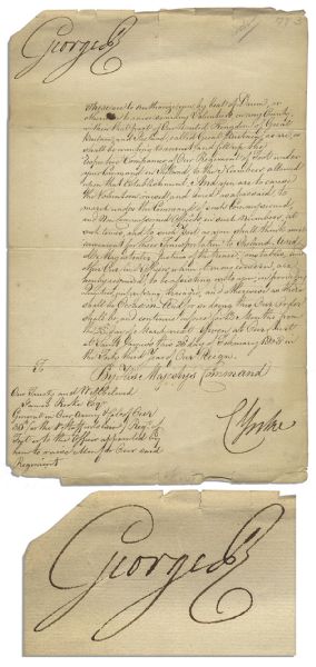 King George III Military Recruitment Document Signed for the Napoleonic Wars -- Just Before the War of the Third Coalition in Early 1803 -- Addressed to Napoleonic General James Rooke