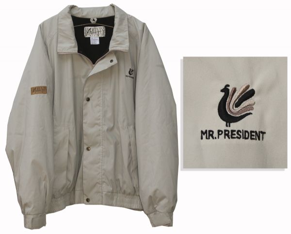 George H.W. Bush's Windbreaker Jacket Owned and Worn by the President at Camp David -- With a Copy of the LOA From Sharon Bush