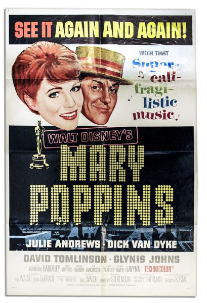 Disney Movie Poster for ''Mary Poppins'' With Oscar Statue in the Design -- Film Won 5 Oscars, the Most for Any Disney Movie
