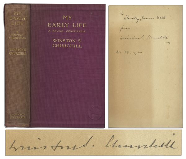 Winston Churchill Signed Book, ''My Early Life, A Roving Commission''