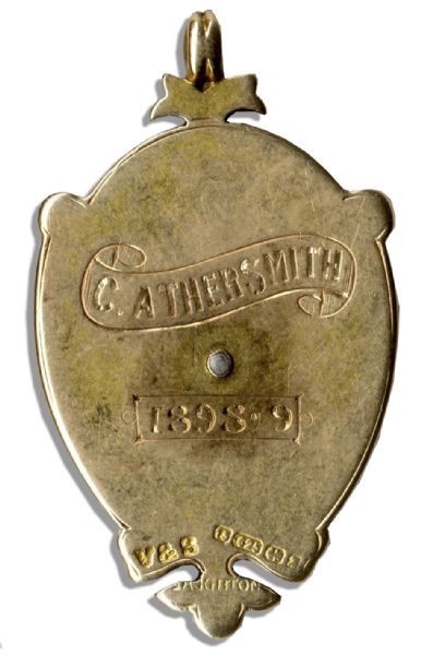 Early Football League First Division Championship Gold Medal Awarded to Footballer Charlie Athersmith as a Member of Winning Team Aston Villa in 1899