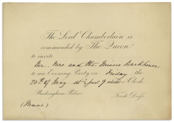 Early Royal Invitation to Queen Victoria's Buckingham Palace