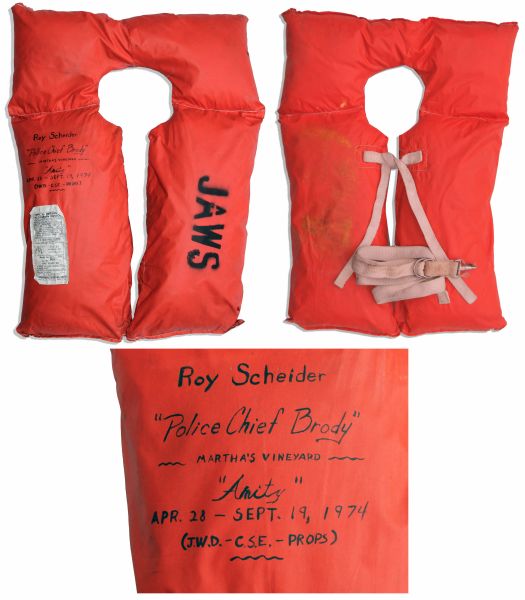 Amazing Movie Memorabilia From ''Jaws'' -- Life Jackets Worn by Richard Dreyfuss, Robert Shaw, Roy Scheider and Steven Spielberg -- Call Sheets & Dozens of Photos