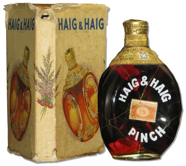 Incredibly Rare & Unique John F. Kennedy Owned Bottle of Scotch -- Sealed Bottle of Haig & Haig Pinch Scotch -- Given to President Kennedy as an Inauguration Gift