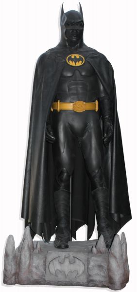 Batman Dark Knight Memorabilia The Batsuit Worn by Michael Keaton in ''Batman'' From 1989 -- Measures Over 7' Tall on Custom Display