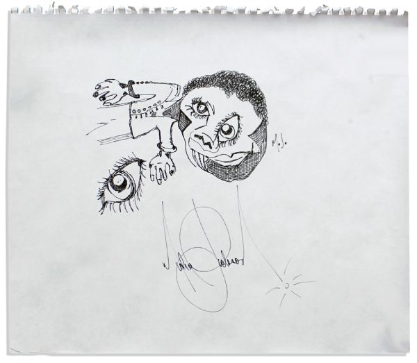 Michael Jackson Self Portrait Sketch, Drawn & Signed -- Intriguing Art by the King of Pop, in His Characteristic Drawing Style, With His Own Features Twisted -- With a COA From Henry Vaccaro