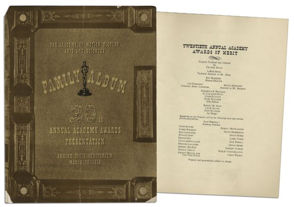 20th Academy Awards Program -- From The 1948 Ceremony Dominated by ''Gentleman's Agreement'' & ''Miracle on 34th Street''