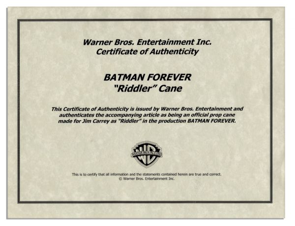 Jim Carrey Custom Prop Cane as The Riddler in ''Batman Forever''