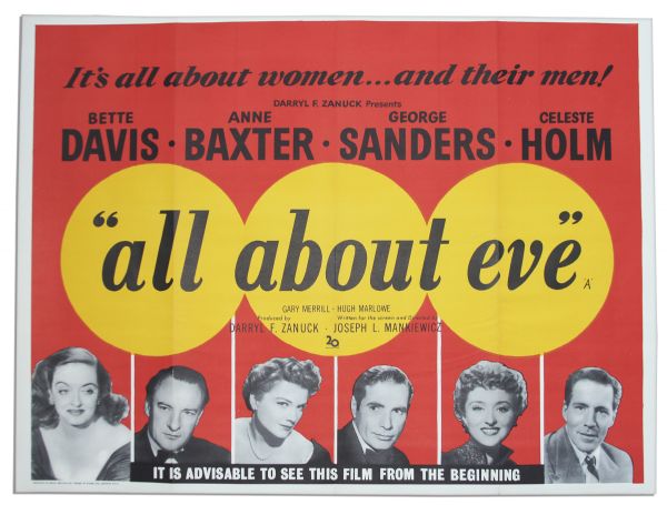 ''All About Eve'' British Edition Quad Poster -- Measures 40'' x 30''