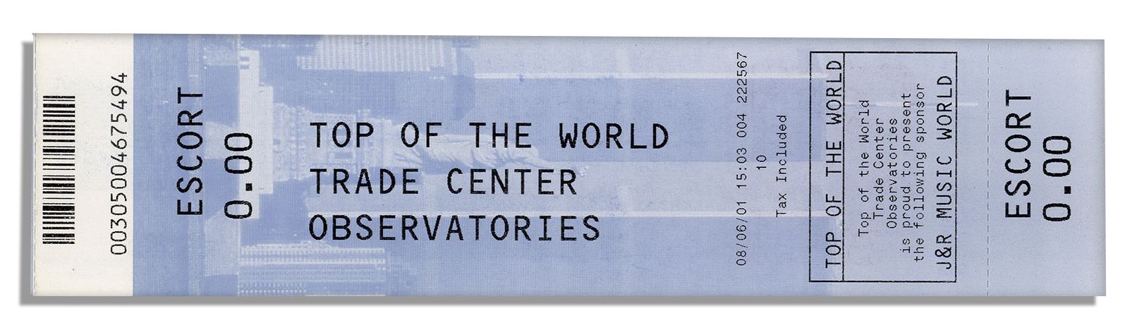 WORLD TRADE CENTER Ticket Top Of The World Observatories 2001 reprint 