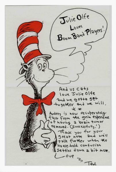 Dr. Seuss Autograph Letter Signed -- ''...Audrey is now recuperating fast from the grim experience of having a brain tumor removed. (successfully!)...''