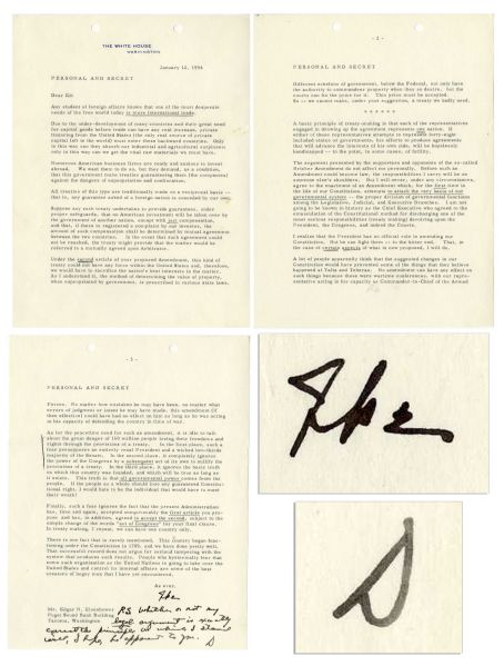 Dwight Eisenhower White House TLS With Handwritten Postscript -- Only 4 Handwritten Ike Letters or Notes as President in Existence -- ''...attempts to attack...our governmental system...''