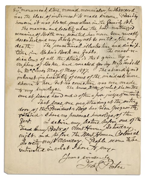 Lincoln Assassination Letter Signed by George Porter, Dr. at Booth's Funeral -- ''...the...locality where the post-mortimized remains of Booth were secreted has never been correctly described...''