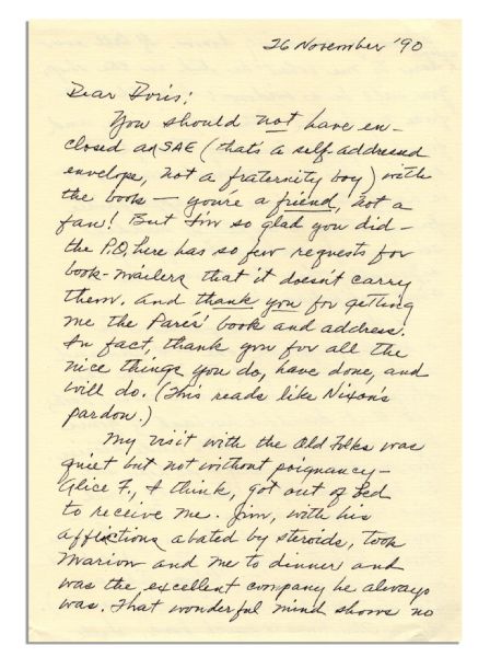 Clever Harper Lee Autograph Letter Signed -- ''...thank you for alll the things you do, have done, and will do. (This reads like Nixon's pardon.)...''