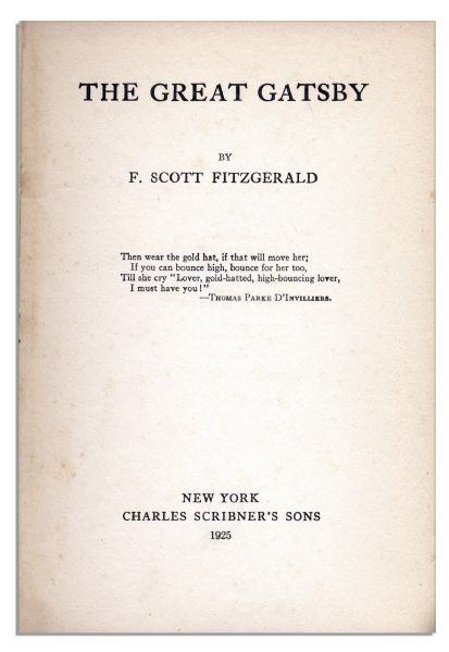 ''The Great Gatsby'' -- First Edition, First Printing of F. Scott Fitzgerald's Legendary Novel