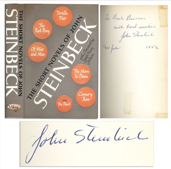 John Steinbeck first edition John Steinbeck Signed ''The Short Novels of John Steinbeck'' -- 1st Printing in Original Dustjacket