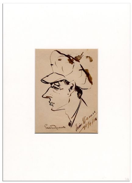 Art by Turn-of-the-Century Opera Great Enrico Caruso -- Bust Caricature Sketch in Profile