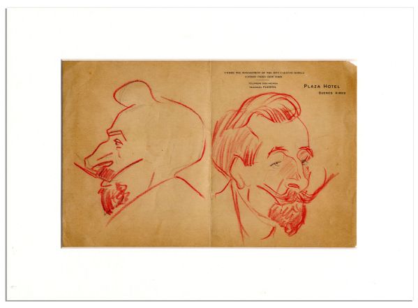 Great Tenor Enrico Caruso Hand-Drawn Pair of Sketches -- Depicting His Fellow Opera Singer, French Bass Pol Plancon