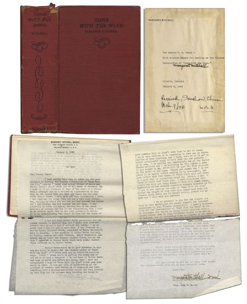 Two Margaret Mitchell Typed Letters Signed (One with Great Content) Regarding Her Policies for Autographing Copies of ''Gone with the Wind'' Making This Pasted-In Signed Copy One of Her Last