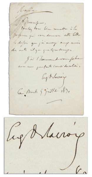 Autograph Letter Signed by French Artist Eugene Delacroix
