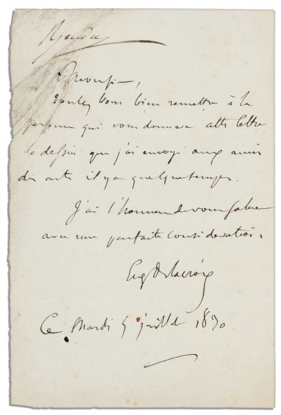 Autograph Letter Signed by French Artist Eugene Delacroix