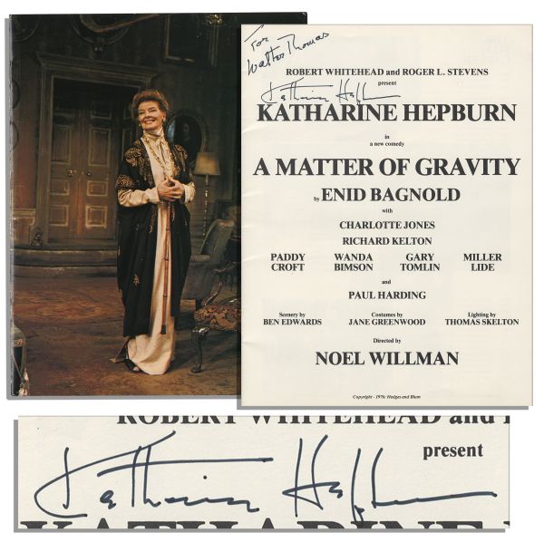 Katharine Hepburn Signed Program From Her 1976 Stage Show, ''A Matter of Gravity'' -- Within, an Abundance of Photos of Hepburn in Film & Stage Productions