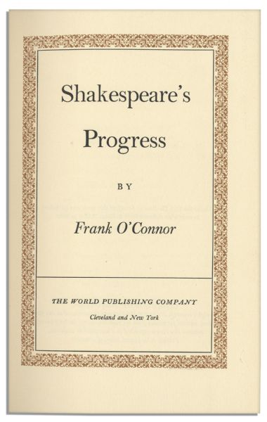 Limited Edition of ''Shakespeare's Progress'' by Frank O'Connor -- Fine