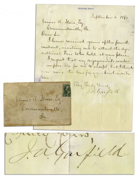 James A. Garfield Letter Signed in September of 1880 as Presidential Nominee
