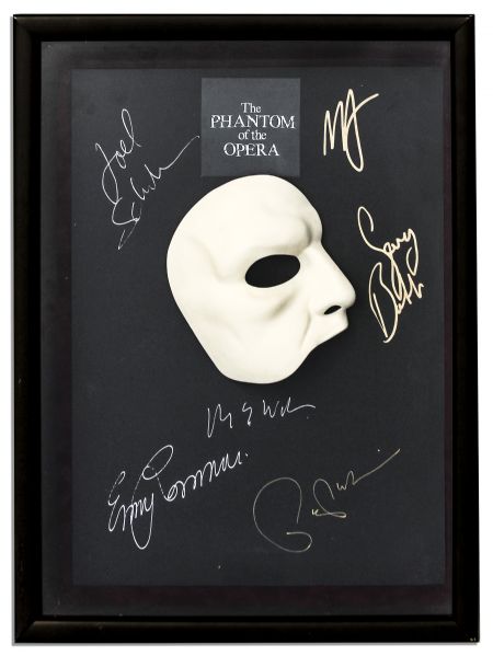 ''Phantom of the Opera'' Mask & Top Billed Cast Signed Shadowbox -- Signatures of Emmy Rossum, Gerard Butler, Minnie Driver, Patrick Wilson and Miranda Richardson Plus Joel Schumaker