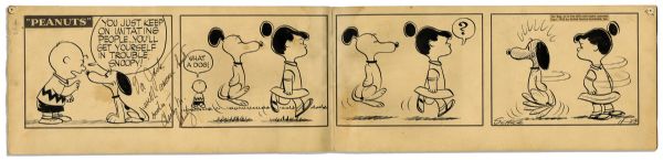 Early 1955 Charles Schulz ''Peanuts'' Four-Panel Strip Featuring Charlie Brown, Snoopy & Violet Gray