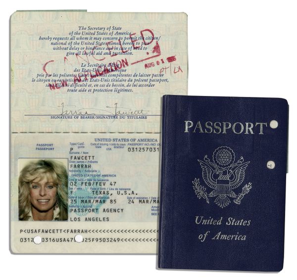 Farrah Fawcett's Passport -- Twice Signed & With Lovely Color Photo