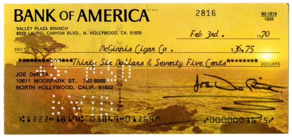 Three Stooges Signed Checks -- Three Checks, One Each Signed by Moe Howard, Larry Fine and ''Curly'' Joe DeRita, the So-Called Sixth Stooge