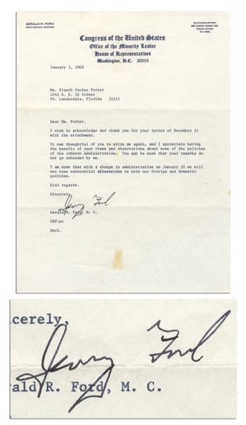 Gerald Ford Typed Letter Signed as House Minority Leader -- ''...I am sure that with a change in administration on January 20...''