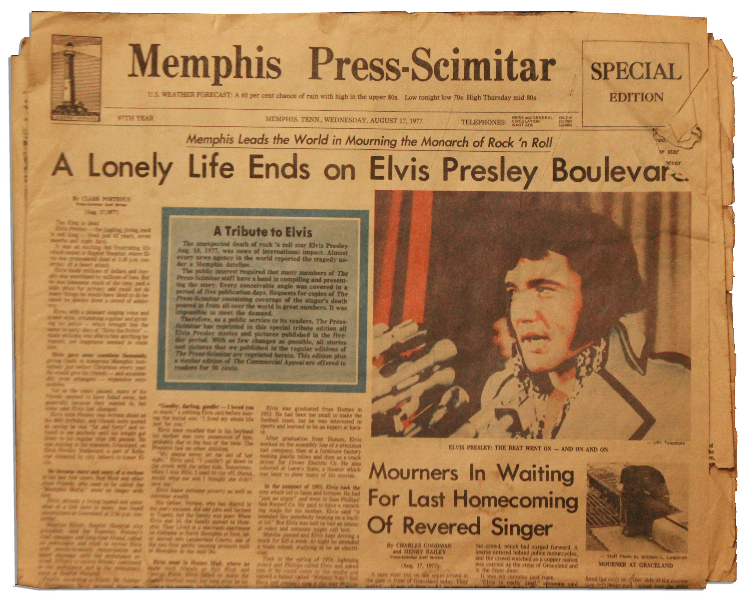 Elvis Presley Memphis Newspaper Announcing Death - Auction Item