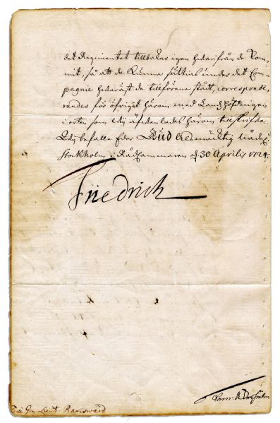 King Frederick I of Prussia Letter Signed From 1724