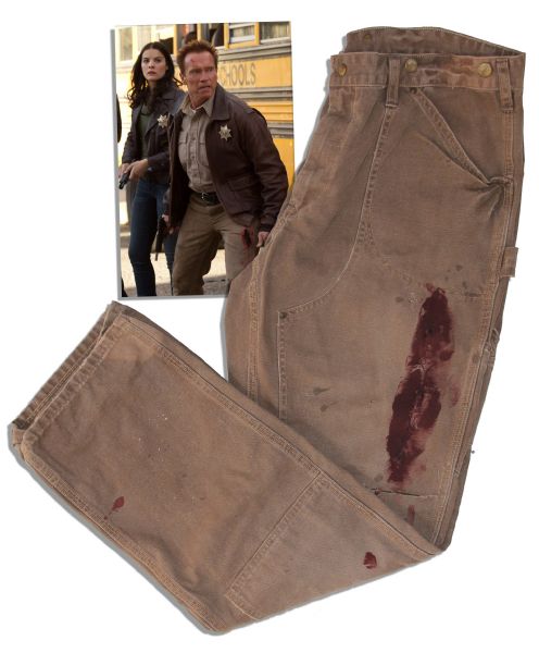 Arnold Schwarzenegger Screen-Worn Hero Jeans From His 2013 Comeback Feature, ''The Last Stand'' -- ''Bloodied'' From Production