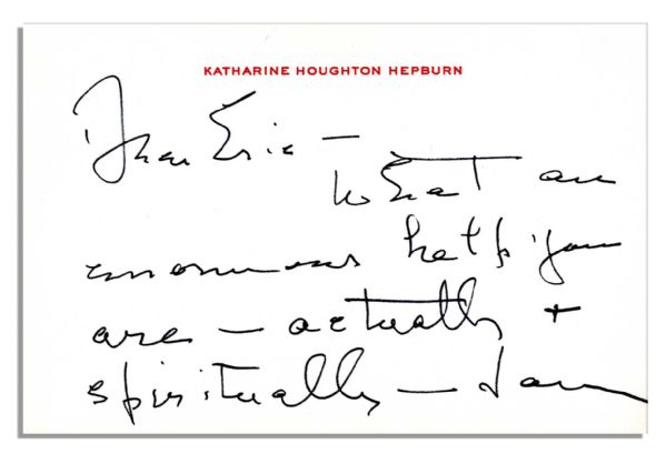 Katharine Hepburn Autograph Note Signed to Her Stylist, ''What an enormous help you are...''
