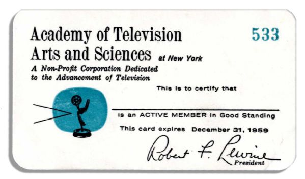 Legendary Television Entertainer Milton Berle Academy of Television Arts and Sciences 1959 Membership Card