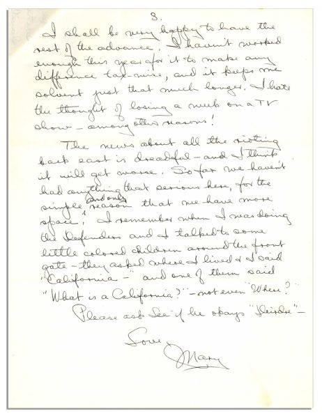Mary Astor Autograph Letter Signed --  ''...The news about all the rioting back east is dreadful - and I think it will get worse...I talked to some little colored children...''