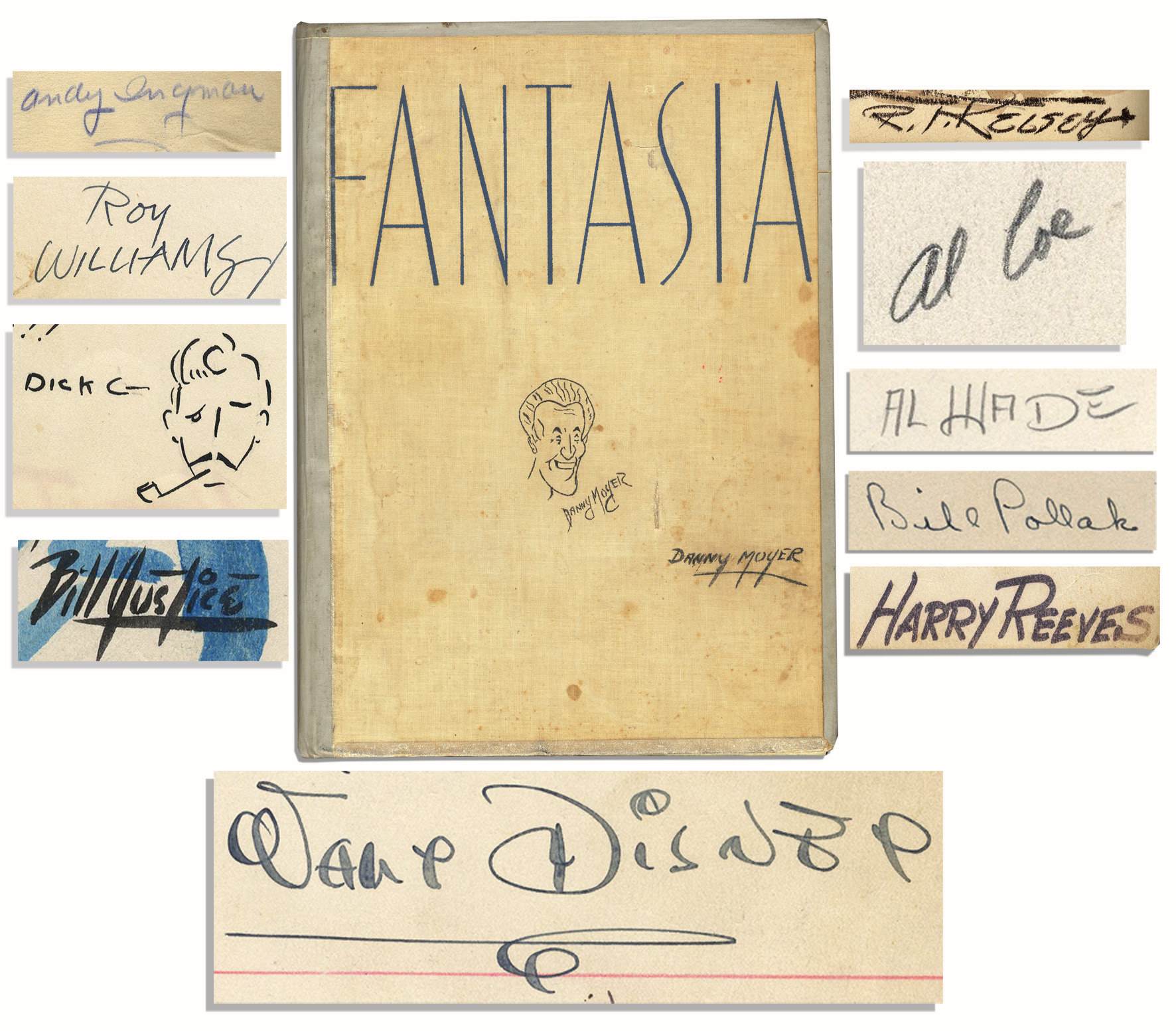 Walt Disney Autograph Fantastic Copy of ''Fantasia'' Signed by Walt Disney -- Beautiful, Oversized Book Signed by the Preeminent Animator -- With Various Personalized Illustrations & Art By Disney Illustrators