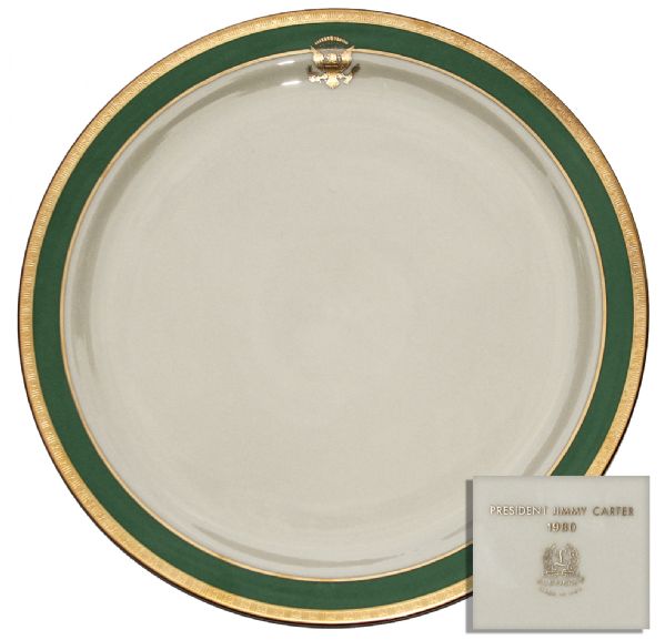 Jimmy Carter White House Used China -- Gleaming Emerald and Gilt Serving Platter From the Official State Service
