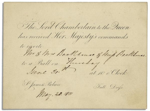 Invitation to a Royal Ball Held at King William IV & Adelaide's St. James's Palace