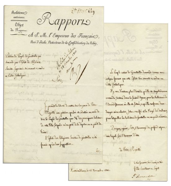 Napoleon Bonaparte 1810 Document Signed -- Regarding the Re-Opening of An Italian Church 