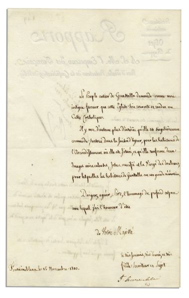 Napoleon Bonaparte 1810 Document Signed -- Regarding the Re-Opening of An Italian Church 