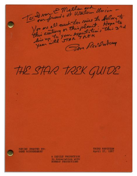 Star Trek Creator Gene Roddenberry ''The Star Trek Guide'' Signed -- Fine