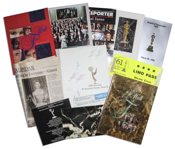 Emmy & Academy Award Ephemera Lot of 12 Items -- Programs, Magazines, Limo Pass, Telegram
